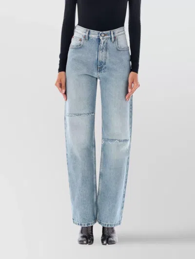 Mm6 Maison Margiela High Waist Distressed Denim Trousers In Blue