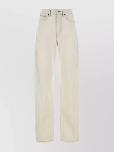 Mm6 Maison Margiela High-waisted Jeans With Belt Loops And Contrast Stitching In White