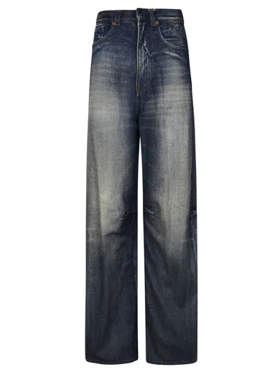 Mm6 Maison Margiela High-waisted Wide-leg Jeans With Vintage Wash In Black