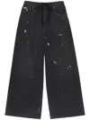 Mm6 Maison Margiela High-waisted Wide-leg Trousers With Drawstring Closure In Black