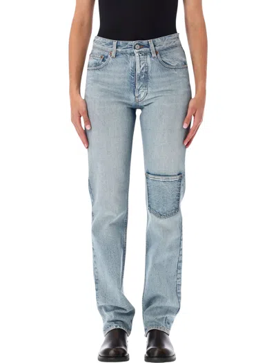 Mm6 Maison Margiela High-rise Straight-leg Jeans With Patch Pocket In Blue