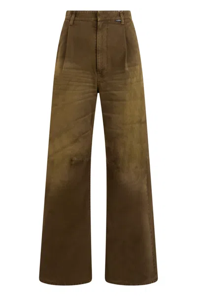 Mm6 Maison Margiela High-waisted Flared Palazzo Pants In Soft Cotton In Brown