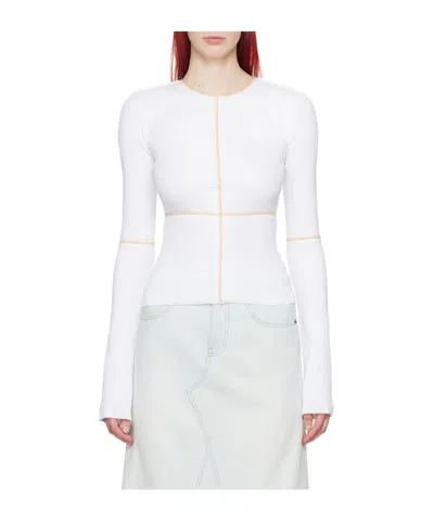 Mm6 Maison Margiela Hollow-out Long-sleeved T-shirt In White
