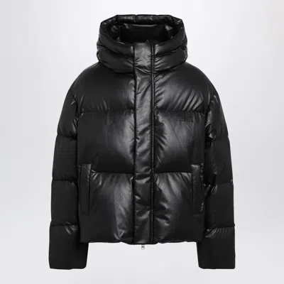 Mm6 Maison Margiela Hooded Down Jacket In Glossy Leather Black In Animal Print