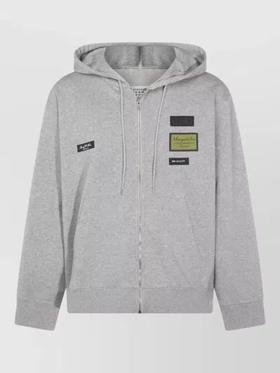 Mm6 Maison Margiela Hooded Jacket Front Pockets Ribbed Trims In Gray