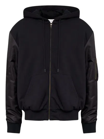 Mm6 Maison Margiela Hooded Jacket With Zip Fastening And Multiple Pockets In Black