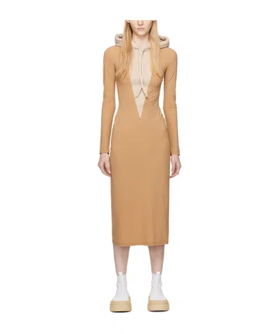 Mm6 Maison Margiela Hooded Long-sleeved Dress In Nude
