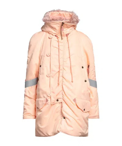 Mm6 Maison Margiela Hooded Parka With Faux Fur Trim In Nude