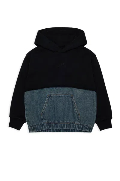 Mm6 Maison Margiela Hooded Sweatshirt In Fleece And Denim In Multi
