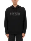 Mm6 Maison Margiela Numeric Print Black Hoodie With Front Kangaroo Pocket In Black