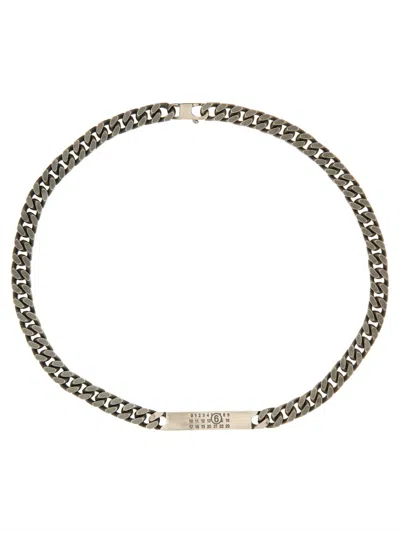 Mm6 Maison Margiela Id Tag Curb Necklace In Silver