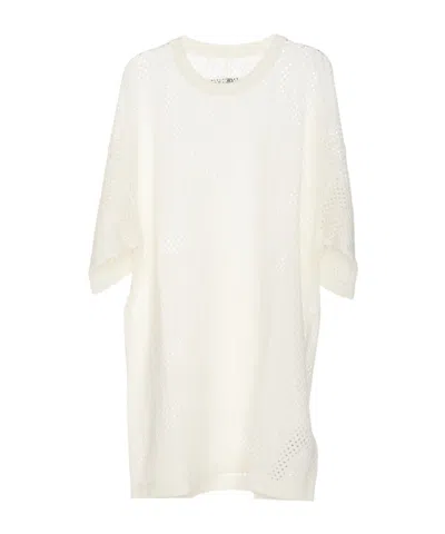 Mm6 Maison Margiela Intarsia-knit Cotton T-shirt In White