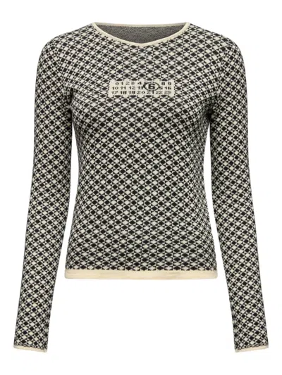 Mm6 Maison Margiela Intarsia-knit Long-sleeve T-shirt In Gray
