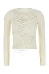 Mm6 Maison Margiela Off-white Slashed Gauge 14 Crewneck Sweater In White