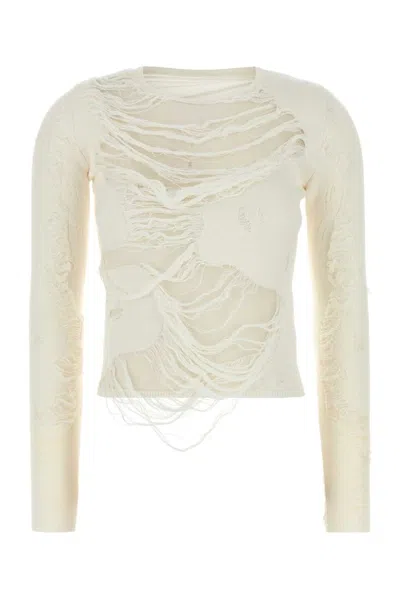 Mm6 Maison Margiela Ivory Cotton Blend Sweater