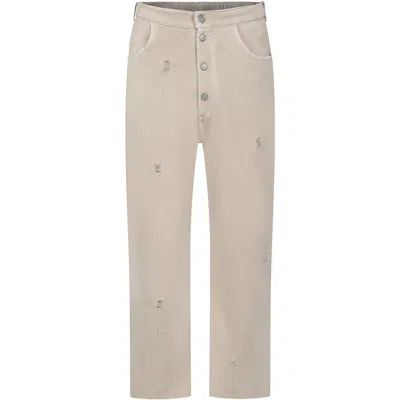 Mm6 Maison Margiela Kids' Ivory Trousers For Girl With Logo In M6704