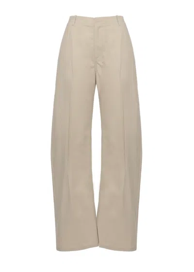 Mm6 Maison Margiela Ivory Wide-leg Cotton Trousers With Hidden Closure And Structured Silhouette In Neutral