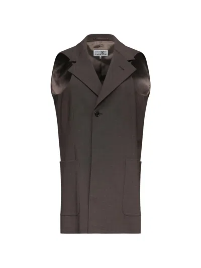 Mm6 Maison Margiela Jacket Neck Long Gilet In Brown