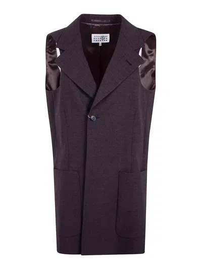 Mm6 Maison Margiela Jacket Neck Long Gilet In Purple