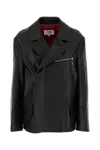 Mm6 Maison Margiela Woman Jacket Black Size 6 Cow Leather In Black