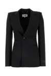 Mm6 Maison Margiela Black Stretch Polyester Blend Blazer In Black