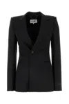 Mm6 Maison Margiela Black Stretch Polyester Blend Blazer In Black