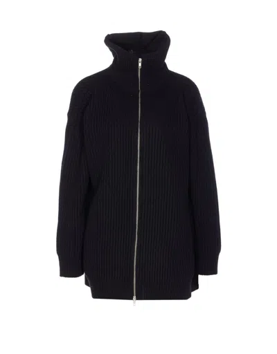 Mm6 Maison Margiela Ribbed Wool-blend Cardigan Dress In Black