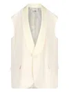 Mm6 Maison Margiela Wool Sleeveless Longline Vest With Shawl Collar In White