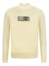 Mm6 Maison Margiela Crew Neck Distressed Graphic Print Sweater In Neutral