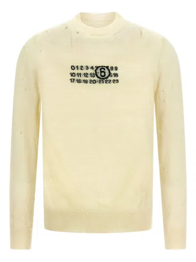 MM6 MAISON MARGIELA JACQUARD-DETAIL DISTRESSED WOOL SWEATER