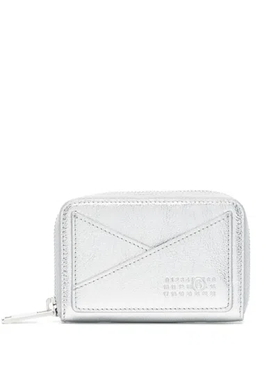 Mm6 Maison Margiela Numbers-motif Leather Wallet In Silver