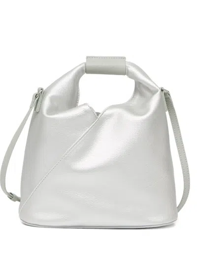 Mm6 Maison Margiela Japanese Leather Bucket Shoulder Bag In Metallic