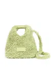 Mm6 Maison Margiela Mini Shearling Wool Crossbody Bag With Leather Handle In Green