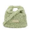 Mm6 Maison Margiela Mini Shearling Wool Crossbody Bag With Leather Handle In Nude