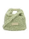 Mm6 Maison Margiela Mini Shearling Wool Crossbody Bag With Leather Handle In Reseda