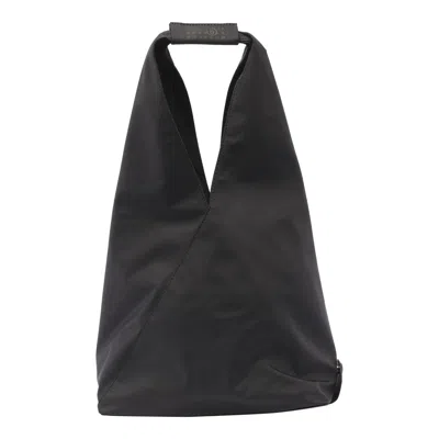 Mm6 Maison Margiela Fabric Triangular Tote With Contrasting Stitching In Black