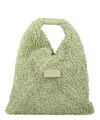 Mm6 Maison Margiela Small Plush Shearling Handbag With Leather Handle In Green
