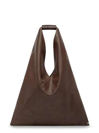 Mm6 Maison Margiela Japanese Triangular-shaped Synthetic Leather Tote Bag In Brown
