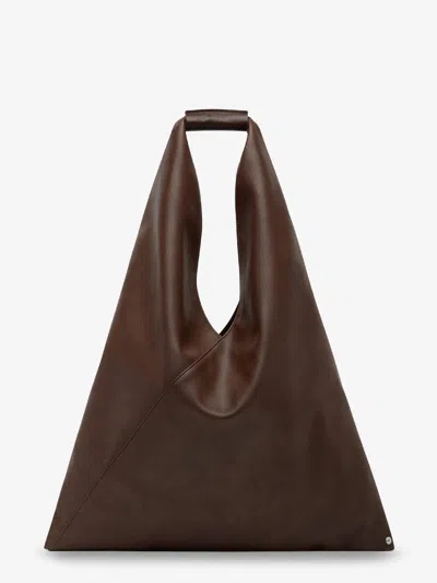 Mm6 Maison Margiela Japanese Triangular-shaped Synthetic Leather Tote Bag In Brown