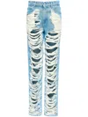 Mm6 Maison Margiela Mm6 By Maison Margiela Distressed Straight Leg Denim Jeans With White Stitching