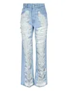 Mm6 Maison Margiela Mm6 By Maison Margiela Distressed Straight Leg Denim Jeans With White Stitching In Blue
