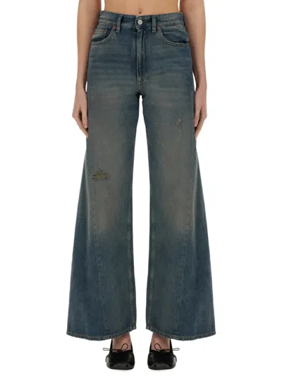 Mm6 Maison Margiela Wide-leg Distressed Denim Jeans In Blue