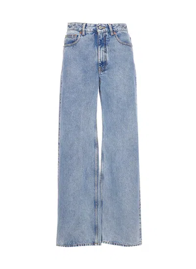Mm6 Maison Margiela Regular Fit Denim Trousers With Contrast Stitching In Blue