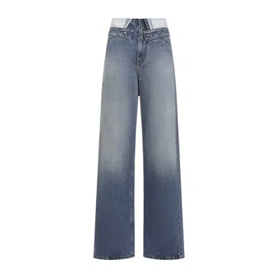 Mm6 Maison Margiela Light Blue Washed Jeans With Layered Waistband In Black
