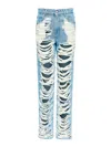 Mm6 Maison Margiela Mm6 By Maison Margiela Distressed Straight Leg Denim Jeans With White Stitching