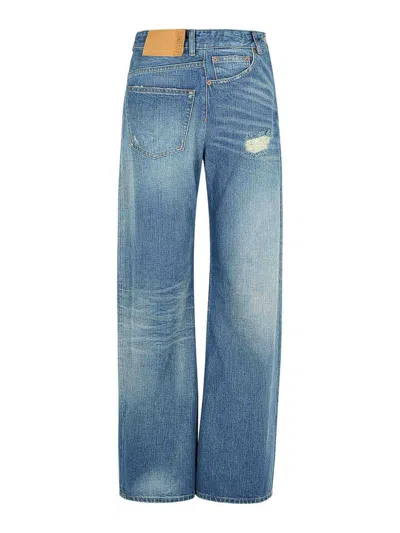Mm6 Maison Margiela Blue Denim Wide Leg Twist Jeans In Medium Blue