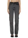 Mm6 Maison Margiela Denim Trousers With Belt Loops And Contrast Patch In Black