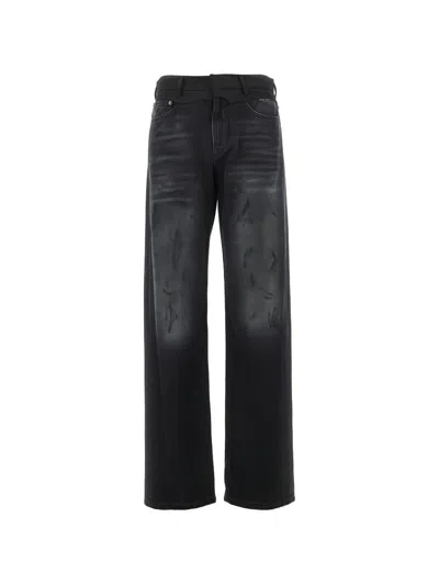 Mm6 Maison Margiela Jeans Lunghi Neri Effetto Wash  In Black