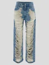Mm6 Maison Margiela Mm6 By Maison Margiela Distressed Straight Leg Denim Jeans With White Stitching In Medium Blue