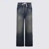 Mm6 Maison Margiela Wide-leg Drawstring Trousers Contrast Stitching In Blue